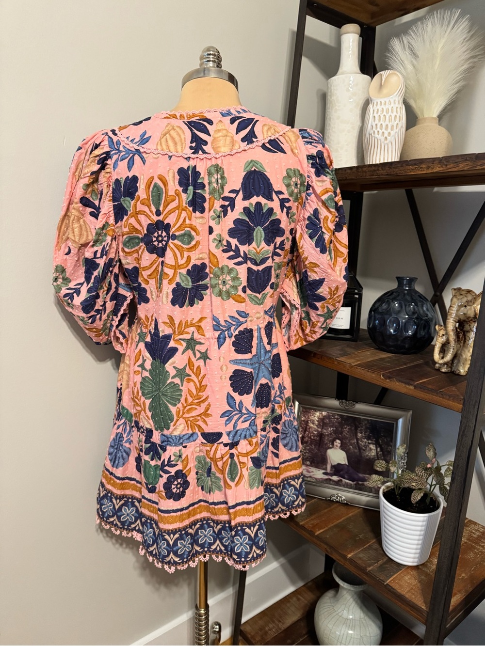 Farm Rio Seashell Tapestry Pink Cotton Mini Dress Women’s Large - Picture 5 of 16